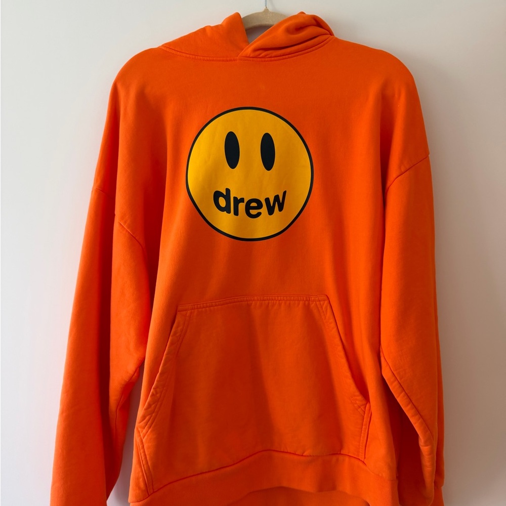drew house Orange Hoodie with Yellow Smiley Logo